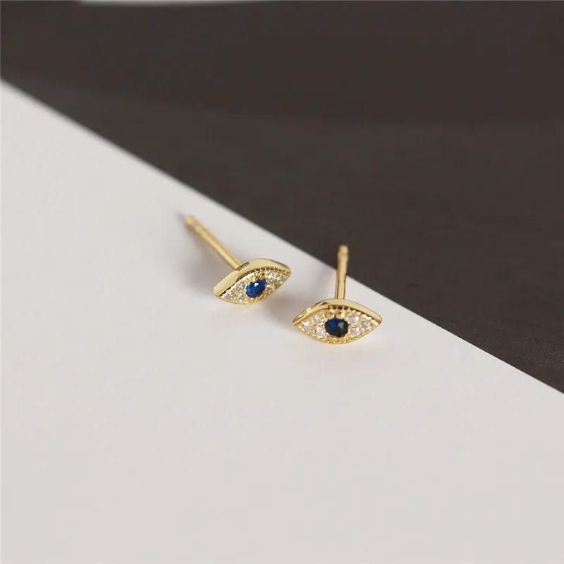 ying Vahine Best Seller 925 Sterling Silver Mini Zircon Blue Eyes Evil Eyes Small Stud Earrings for Women - Окраска металла: Золотой цвет