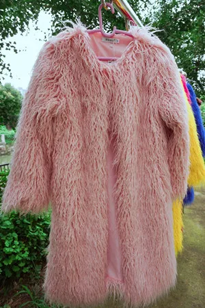 Заказной зимний ворсистый, пушистый искусственный мех, куртка, пальто, верхняя одежда для женщин, синий, розовый, желтый, женские куртки из овечьей шерсти - Цвет: Розовый