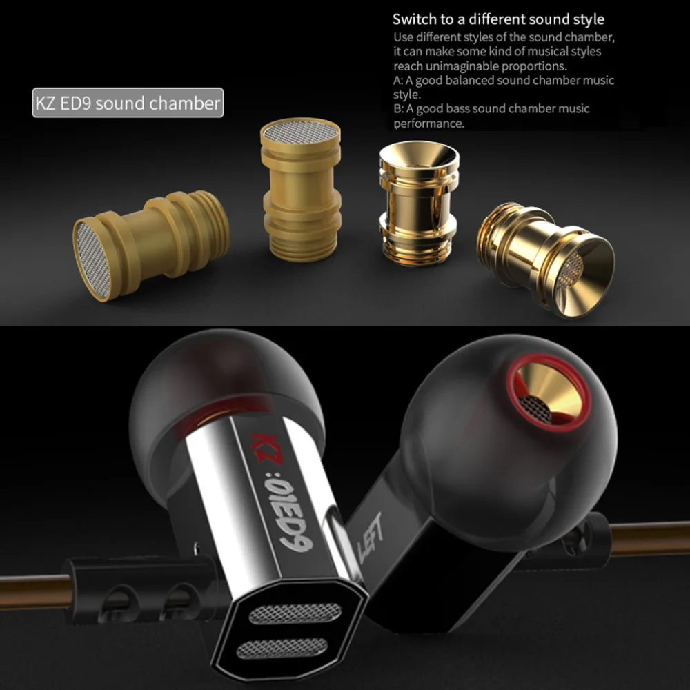 Original KZ ED9 3.5mm HiFi In-Ear Tuning Nozzle Earbuds Earphone Bass Stereo EarphonesFor Mobile Phone PC Black with microphone