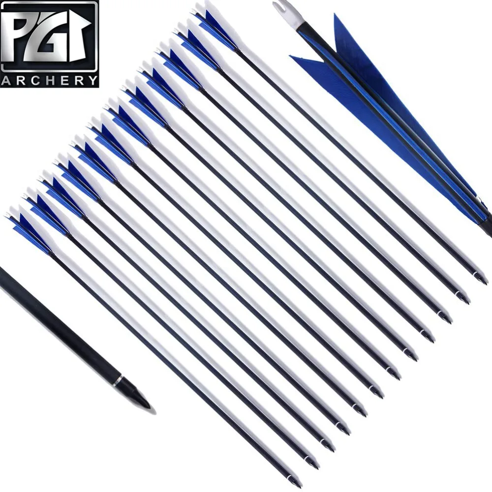 

PG1ARCHERY 12 X Carbon Arrows Feather Fletching with Removable Field Points Archery Targeting Practice Arrow For Bow