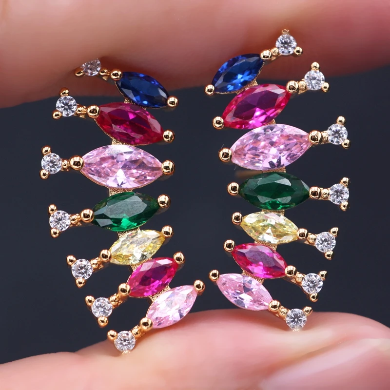 

Cute rainbow stud earring For Women Colorful Sparkling cubic zirconia Flower Elegant Gold color small earing women Girls Jewelry