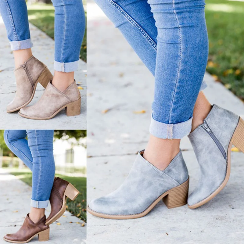 

2019 Chic Autumn Women Shoes Retro High Heel Ankle Boots Female Block Mid Heels Casual Botas Mujer Booties Feminina Plus Size 43