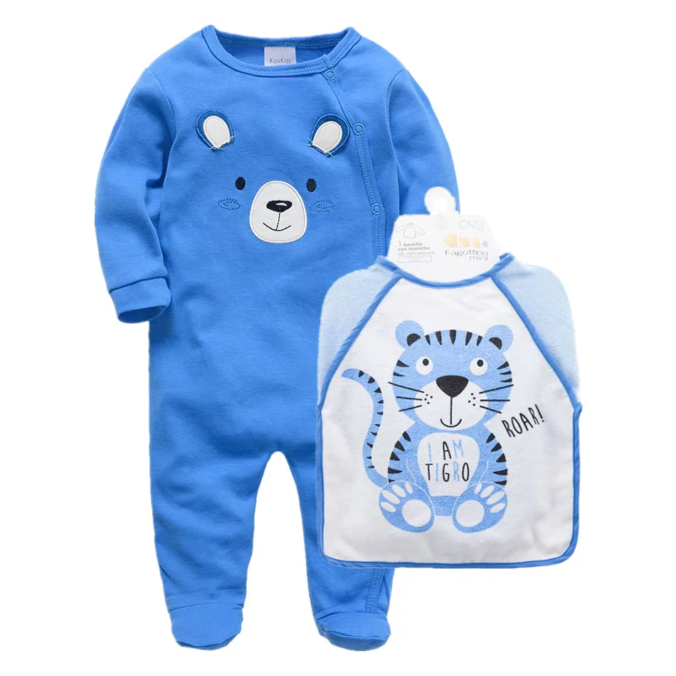 2018 Winter Baby Boy Rompers Feeding Clothes Set Cartoon Printed Infant Bibs Blue Kids Jumpsuits Overalls with Bib Burp |