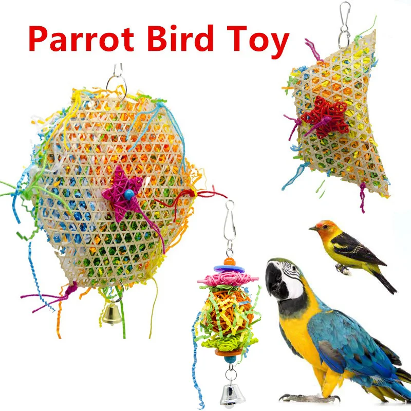 

Parrot Bite Toys Birds Wooden Climbing Biting Straw Rope Colorful Funny Play Toy With Hanging Hook For Pet Bird Supplies 1PC 25
