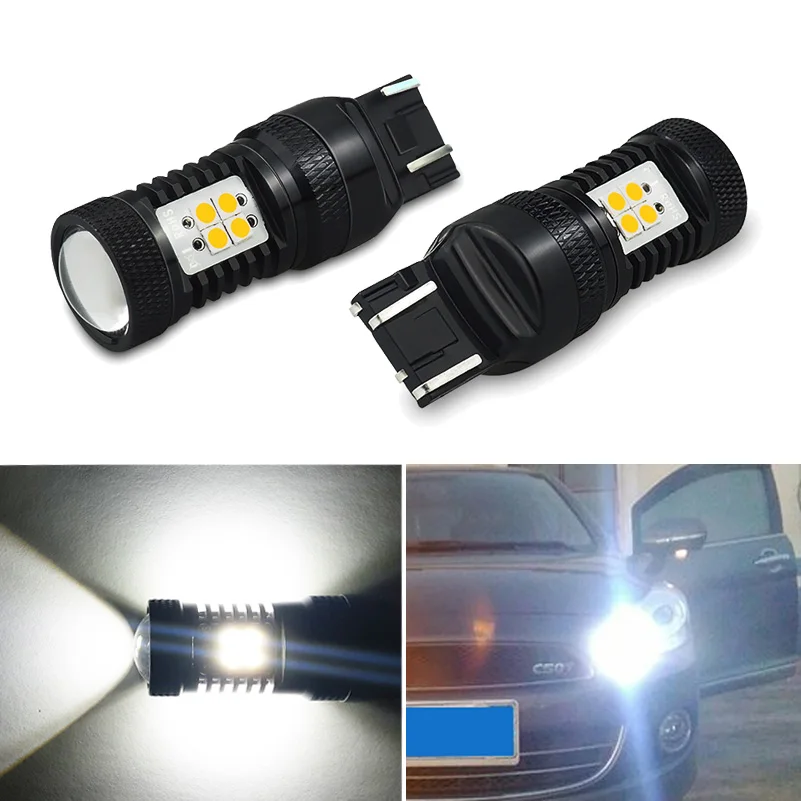 2 шт. T20 W21/5 Вт W21W WY21W 7440 7443 светодиодный светильник лампы 3030 SMD с проектором для автомобилей сигнала поворота светильник s фонарь стоп-сигнала Желтый Красный 12V - Испускаемый цвет: Белый