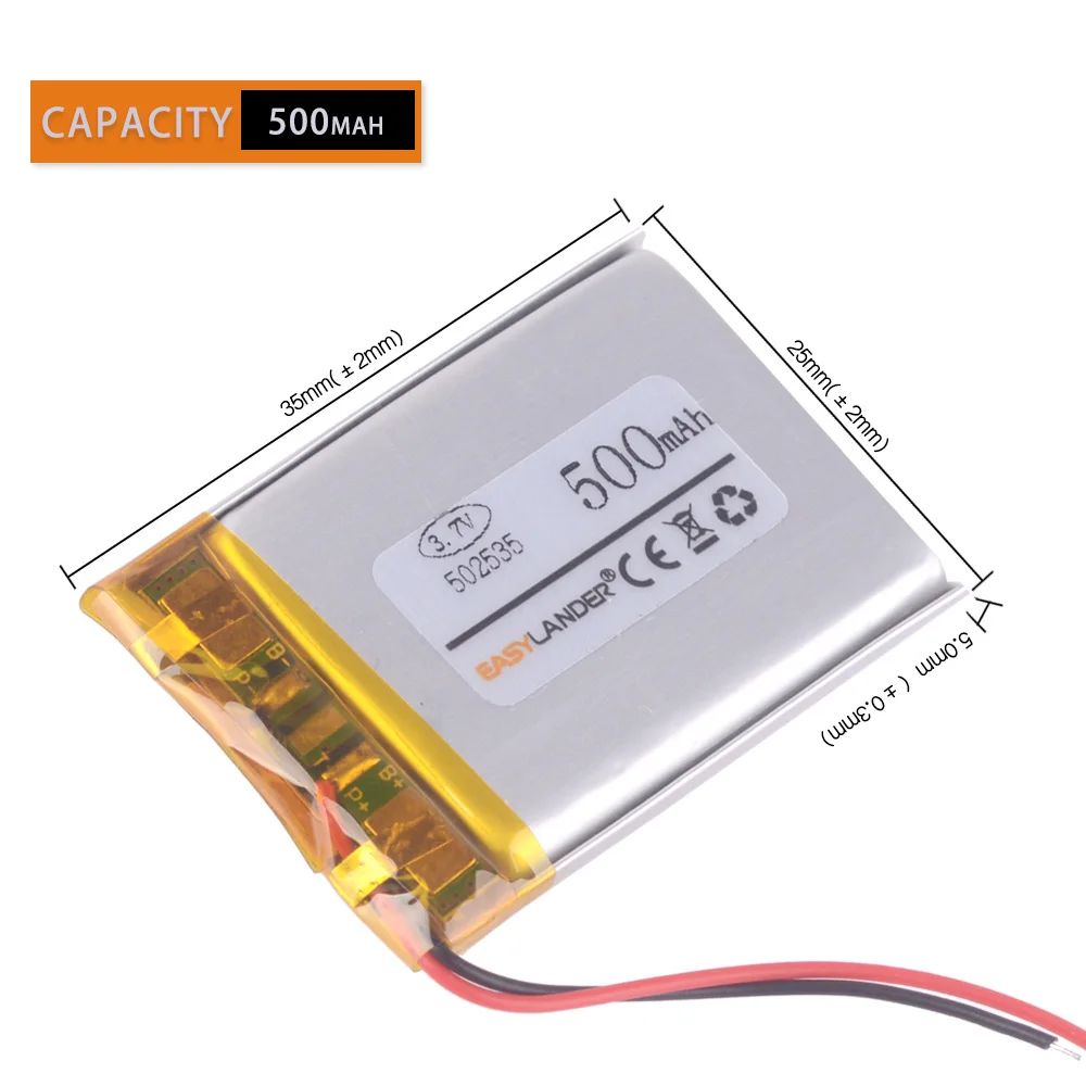3.7V 500mAh 502535 Lithium Polymer Li-Po li ion Rechargeable Battery cells For Mp3 MP4 MP5 GPS bluetooth Trendvision TDR-718GP |