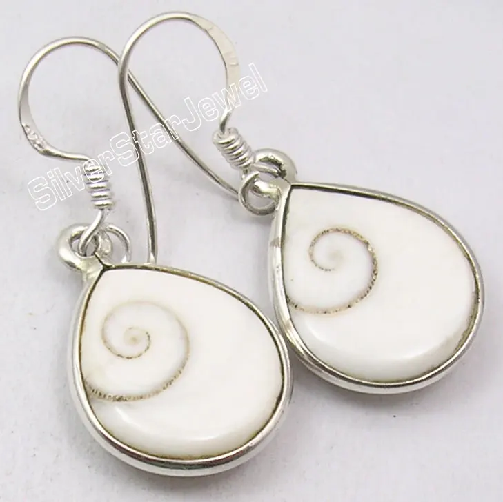 

Chanti International Silver Indian SHIVA EYE Shell Drop Style Earrings 1 3/8 inches NEW