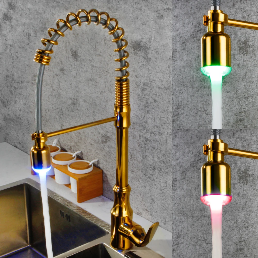 Single Handle Kitchen Faucet Pull Down with Spray Mixer LED Kitchen Sinkin Kitchen Faucets from