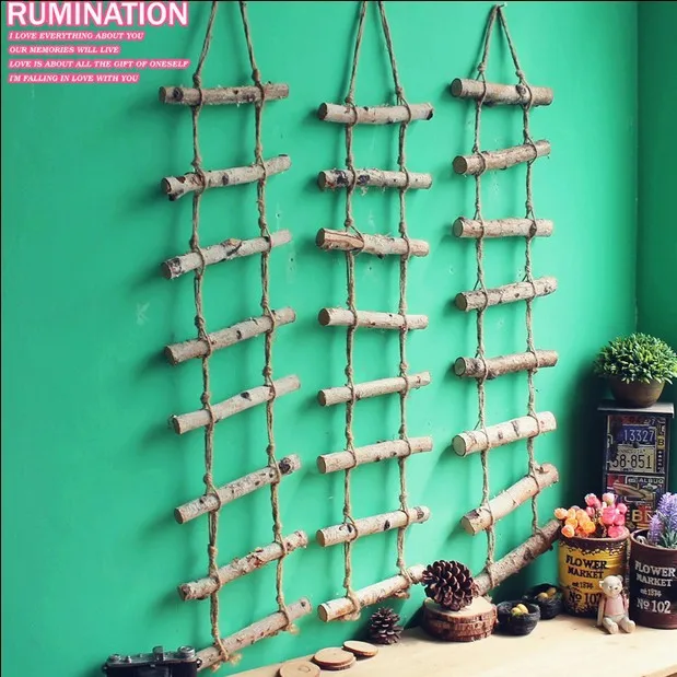 

Free Shipping! Postral Style Natural Wood Decorative Ladder Wall Steps Decoration Linen Rope Wooden Handcraft Home & Shop Decor