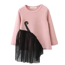 Рубашки для девочек с лебедем, детская одежда, футболки, осень 2018 года, Детские сетчатые футболки с длинными рукавами, блузка для маленьких