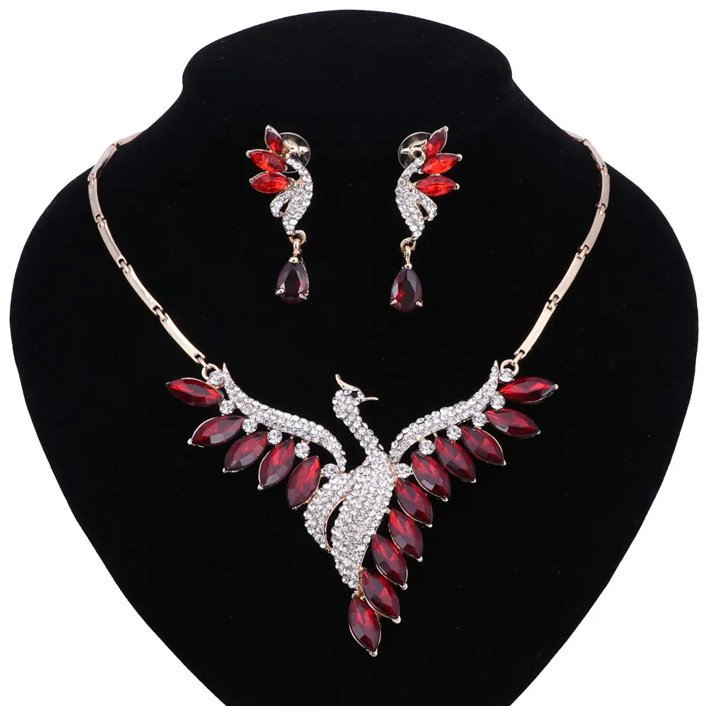 

OUHE Luxury Woman Necklace Cubic Zircon Glittering Phoenix Crystal Statement Pendant Necklaces Earring Wedding Party Jewelry Set