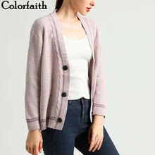 Colorfaith/Новинка года; осенне-зимние женские свитера с v-образным вырезом; однобортный Кардиган в Корейском стиле с длинными рукавами; топы; SW6709