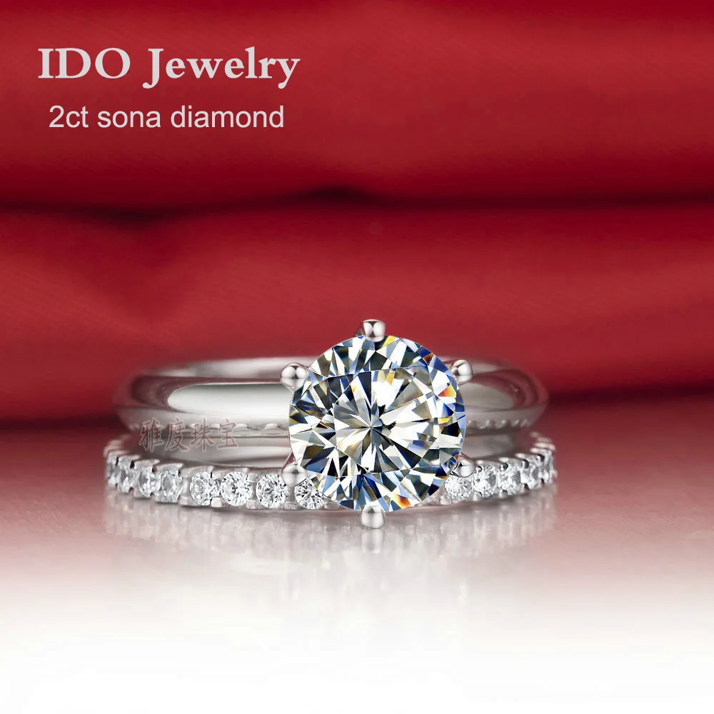 Wedding Jewelry wholesale 2ct synthetic diamond wedding ring set for women,bridal set