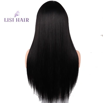 LISI HAIR Blonde Long Straight Wig With Bangs Synthetic Hair Wigs Bang With Wig For Woman Black Brown Heat Resistant Wigs 5