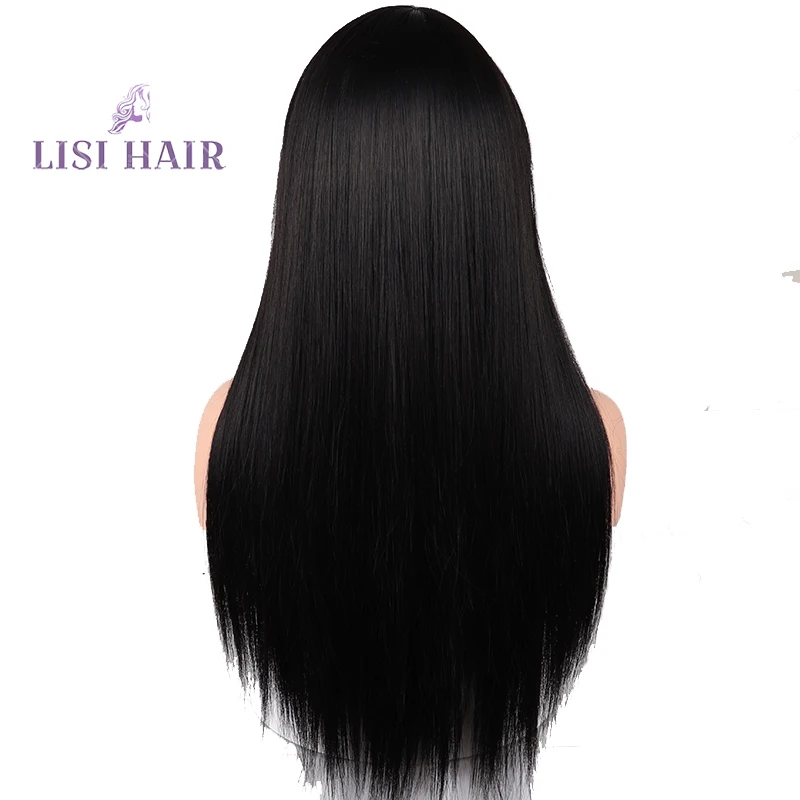 Продажа LISI волосы блонд Длинные прямые парик с челкой синтетические волосы парики взрыва с париком для женщин черный коричневый термостойкие парик...