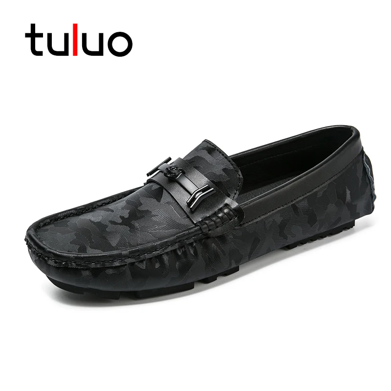 

PU Leather Mens Shoes Casual Slip on Driving Shoes Retro Camouflage Men's Loafers Moccasins Brand Men Flats Shoes Male Footwear