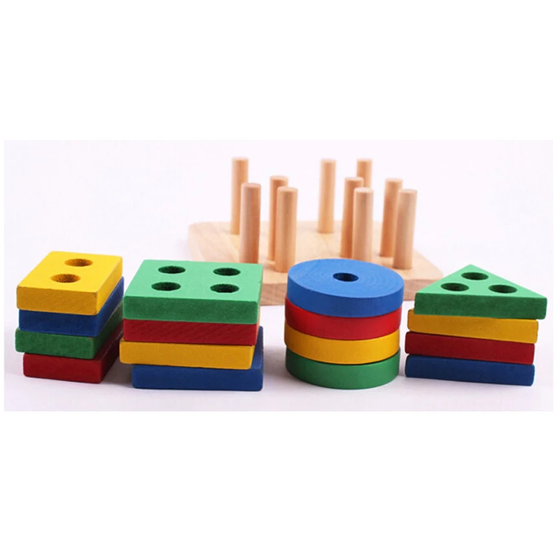 Детские деревянные развивающие игрушки для детей деревянные строительные Колонка блока для малышей в виде геометрических фигур познавательный, на поиск соответствия игрушка весело блок Настольная игра игрушка