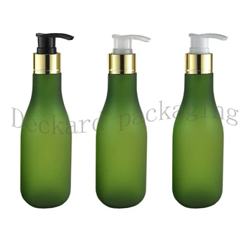 

40X150ml green frosted lotion PET bottles with gold screw pump,5 oz shampoo plastic bottles for personal care cosmetic packaging