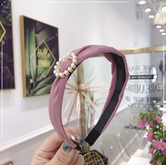 Новая мода телесный стиль аксессуары для волос жемчуг горный хрусталь Hairband девушки женщины эластичная лента для волос головной убор лето - Цвет: 7