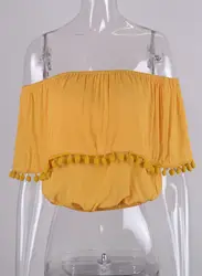 2018 желтый холодной с плеча Винтаж женские женственная туника топы и блузки рубашки новые рубашки Костюмы женские летние