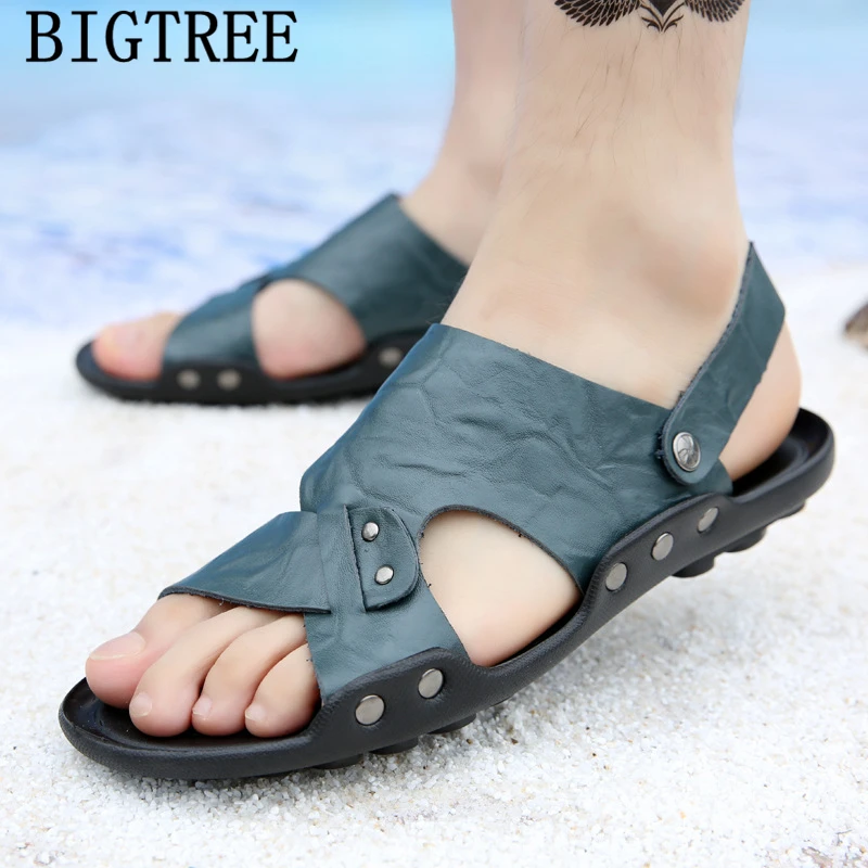

mens sandals genuine leather beach slippers men summer sandals slip on shoes sandals men outdoor slippers zapatos de hombre bona