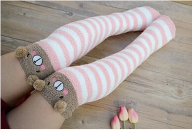 

100 pairs fedex Long Over Knee Stocking Autumn Winter Leg Warm velvet animal bear Stockings Fashion Casual Boot Stocking