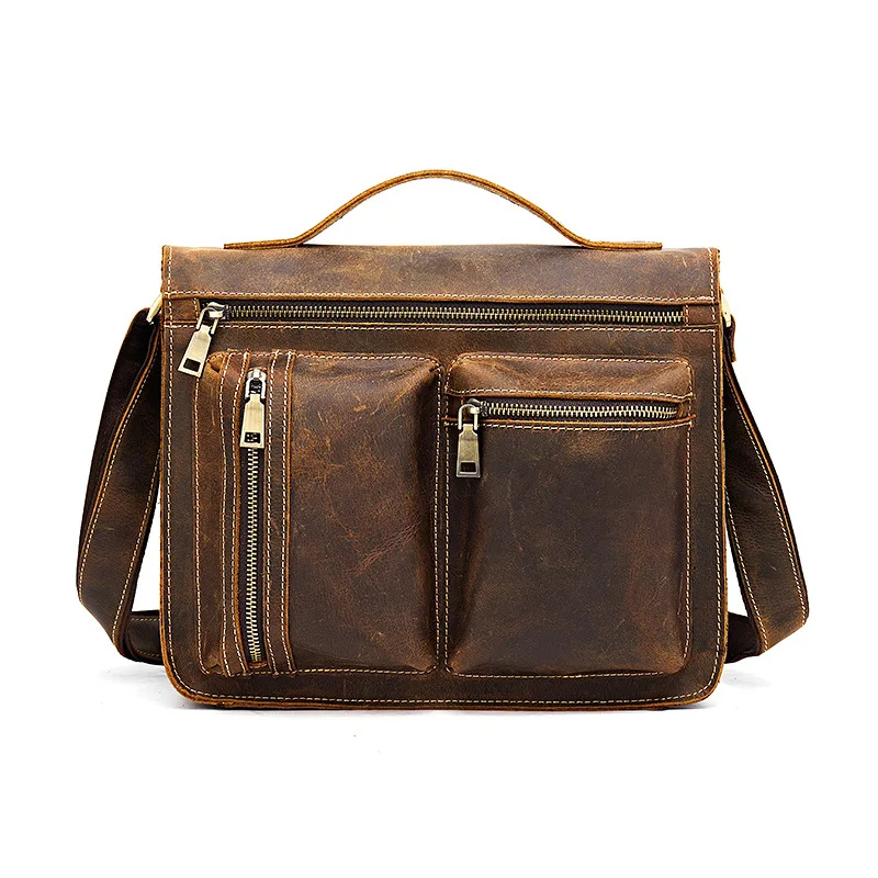 

Crazy Horse Leather Men's Bag Handmade Tide Men's Retro Leather One Shoulder Portable Diagonal Computer Bag Briefcase