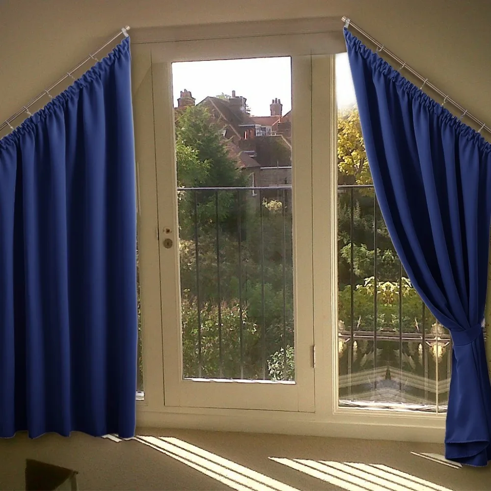 Greyish White Room Darkening Curtains Thermal Insulated Slanted Window