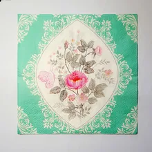 20 servilletas de papel para mesa vintage decoupage con estampado de flores grises y verdes para decoración del hogar o fiestas de cóctel o cumpleaños