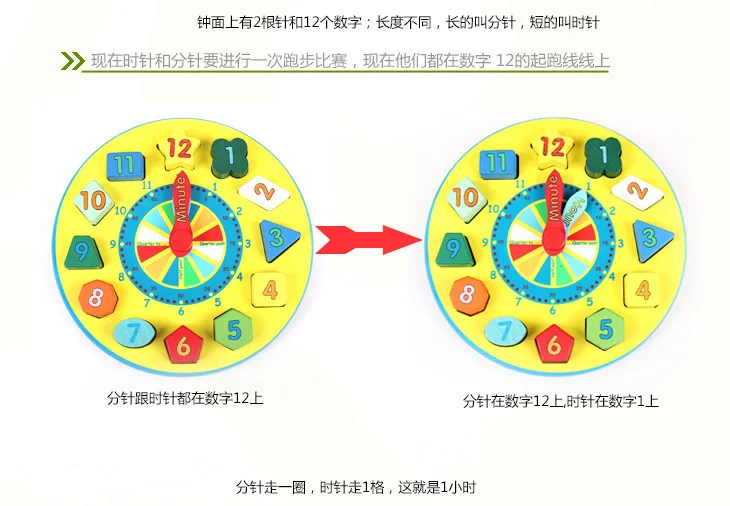 ZH 1 шт. деревянные часы с цветным циферблатом строительные блоки формы раннего обучения детей развивающие игрушки