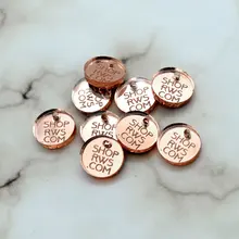 50 шт в партии пользовательский лазер круглой формы акриловое кристаллическое зеркало бирка, персонализированный розовый золотистый акриловый ярлык