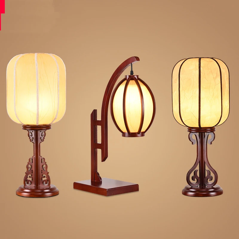 Chinese classical real wood table lamps for living room Led Bed lamp