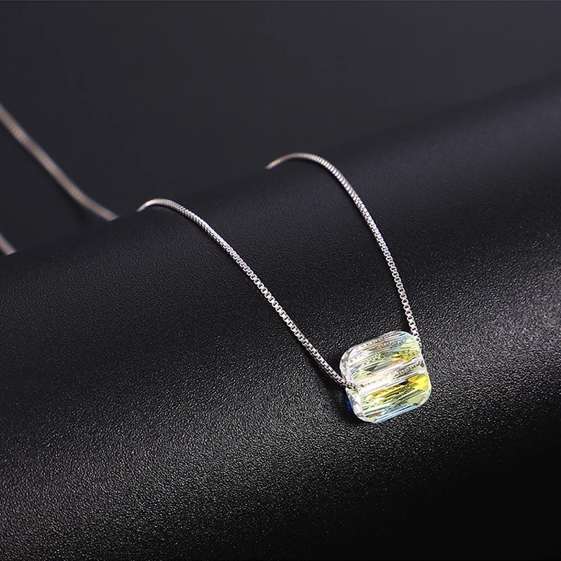 

Bulage Crystals From SWAROVSKI Cube Beads Necklace Pendants Rhodium plated Chain Necklaces For Women Wedding Chic Gift