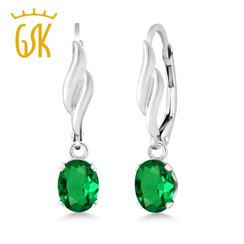 GemStoneKing 1 20 Ct овальные зеленые нано изумрудные Висячие серьги для женщин 925