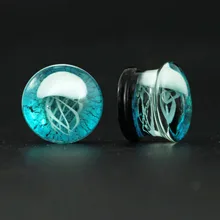 Pair Glass Ear Plugs Tunnels 8mm-16mm Blue Translucent Earring Gaugs White Jellyfish Logo Ear Plug Tunnel Stretchersbody Jewelry