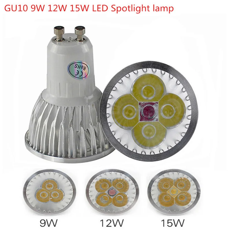 1X супер яркий 9 Вт, 12 Вт, 15 Вт, GU10 Светодиодный лампочки 110 v 220 v затемнения Светодиодный прожектор теплый/холодный белый GU10 базовый потолочный светодиодный светильник