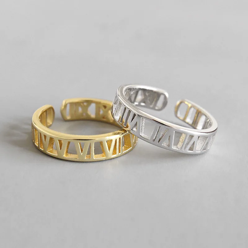 

100% 925 sterling silver roman numerals rings for women anel, engagement 925 silver rings finger femme gold color jewelry 2019
