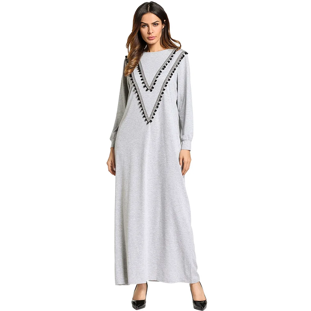 

Autumn Winter Women Dress O Neck Kintting Long Muslim Abaya Dress Gray Hijab Dress Plus Size Kaftan Moroccan Turkish Clothing