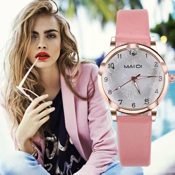 

MAIQI Fashion Casual Brand Women Watch 3D Embossed Dial Convex Glass Simple Temperament Leather Belt Lady Clock Watches relogio