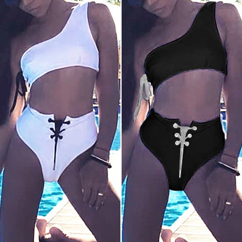 Bikinx Белый бикини с высокой талией 2019 mujer пикантное платье на одно плечо купальник