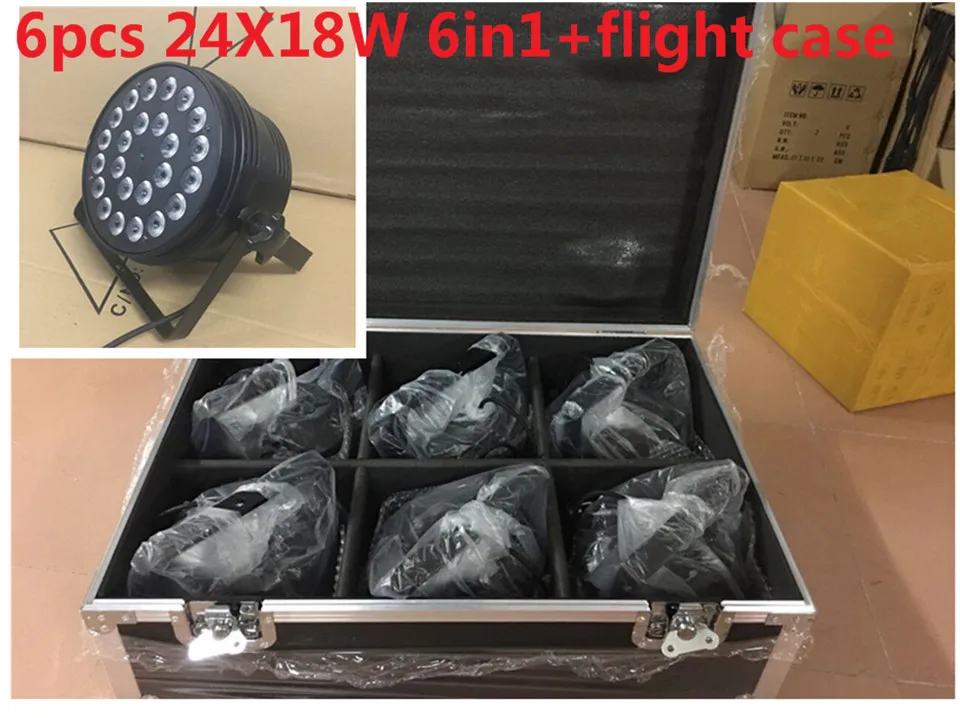 

6 pz 24x18 W LED Par Luci con 1 flight case rgbwa uv 6in1 led par luce