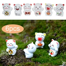 Миниатюрные статуи, Миниатюрные для творчества из пластика Кот приносящий удачу 6 шт./компл., декор для двора, Детская декоративная фигурка Фея садовый игрушечный дом