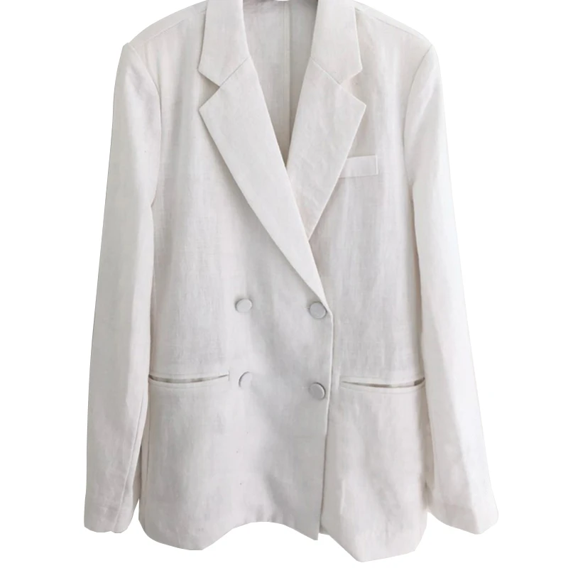 LANMREM осенний Повседневный Модный женский свободный темперамент однотонный хлопковый двубортный костюм Coatt шорты костюм TC779 - Цвет: White coat