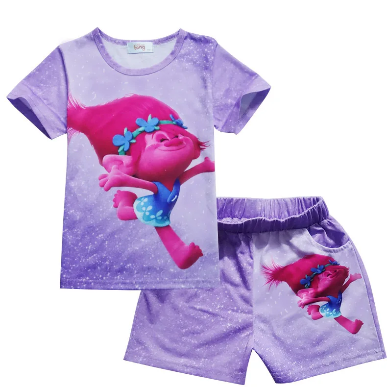 

Fashion New summer Trolls cotton baby pajamas cute character children pyjamas kids Toddler clothing 2 pcs set 3-8YEAR ZT755
