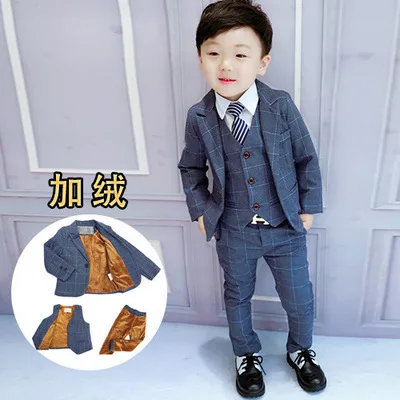 Осень, детское платье, детский маленький костюм, корейский костюм для мальчиков, жилет, костюм из двух предметов - Цвет: silver add wool