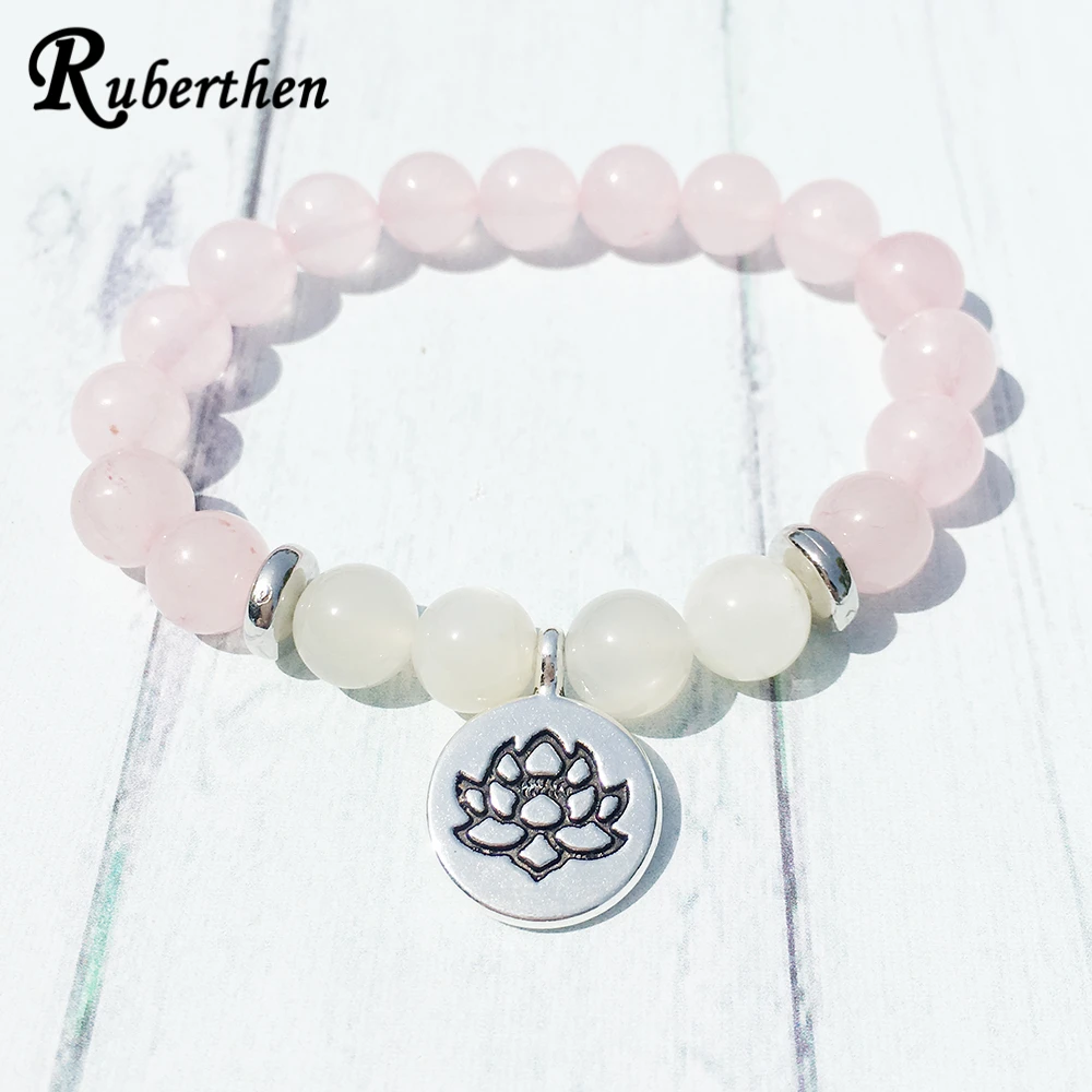 

Ruberthen Designer Rose Quartzs Lotus Bracelet Natural Moon Stone Bracelet High Quality Spirituality Healing Energy Jewelry