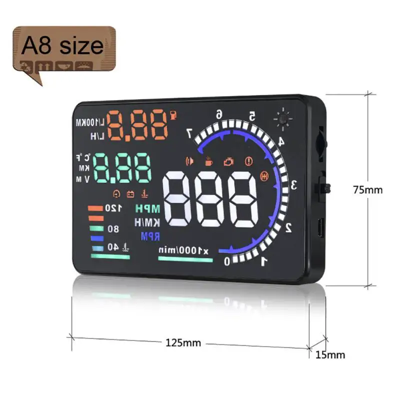 Автомобильный A8 дисплей головы вверх универсальный OBD2/EUOBD автомобильный Предупреждение система предупреждения о превышении скорости