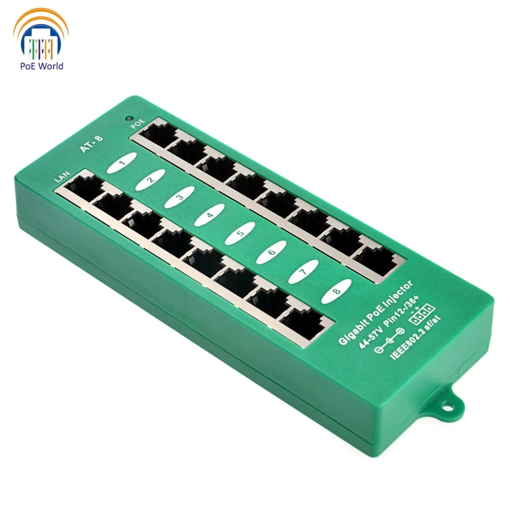 Гигабитный инжектор скорости PoE для камер Hikvision стандартный режим A 802.3at Ethernet 8