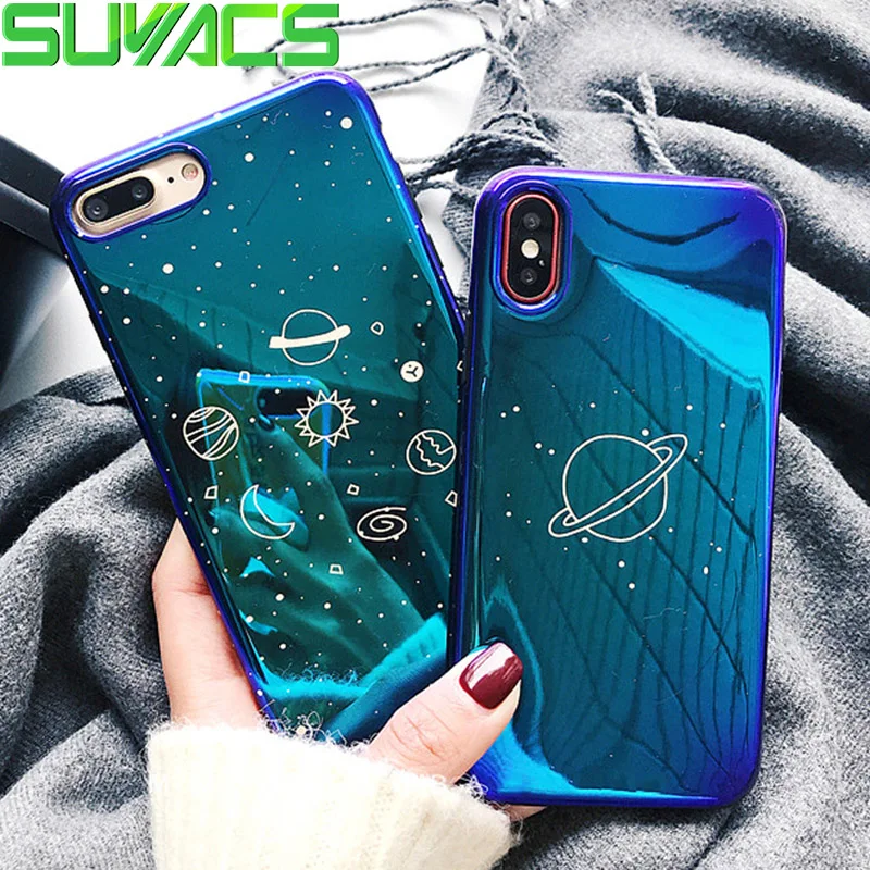 

SUYACS Brief Strokes Planet Moon Case For iPhone XS MAX XR 6.1" 6.5" X 6 6S 7 8 9 Plus Blu-Ray Glossy IMD Back Cover Coque Bags