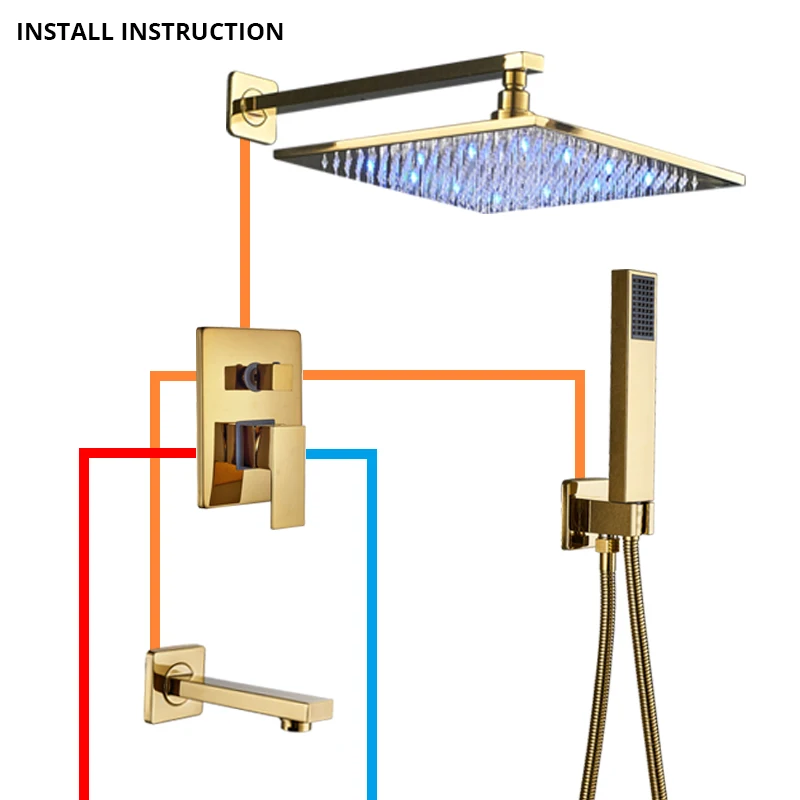 Uythner смеситель для ванной комнаты Золотой Дождь Душ Ванна кран настенный Ванна смеситель для душа кран для ванной душ набор для душа